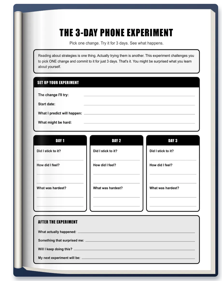A page from the workbook: One rule, one week, then an honest look at how it went.